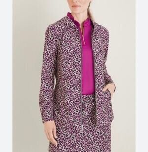 CHICOS Zenergy Womens Printed Chic360 UPF Jacket Small Pink Animal Print Hoodie
